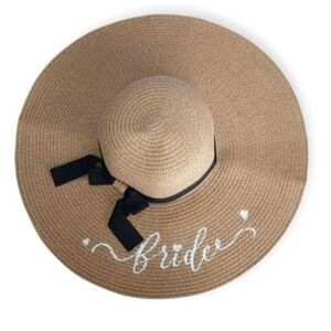 Bride Sun Hat with Black Ribbon